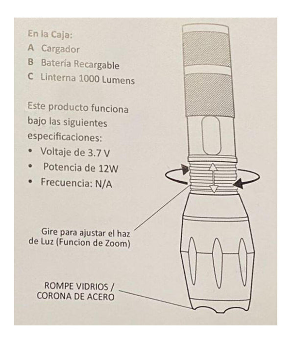 900301 LAMPARA RECARGABLE 1000 LUMENS MARCA PANTHER